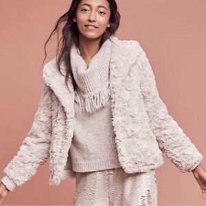 Anthropologie Cream Faux Fur Jacket